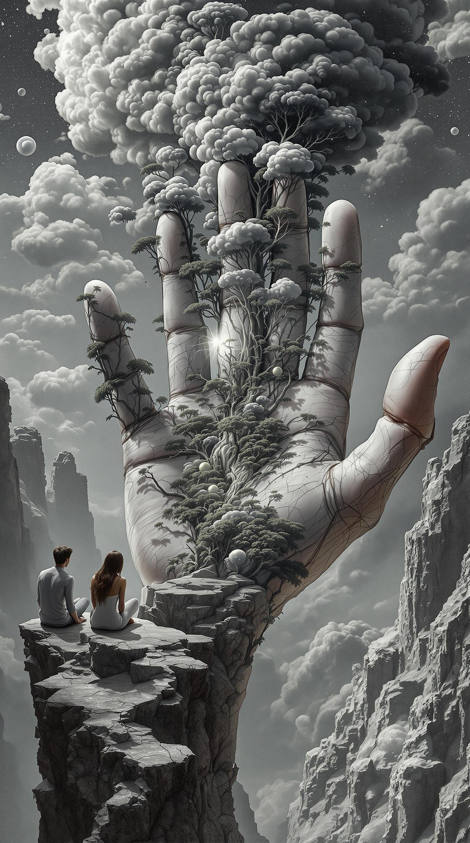 Surreal Refracted Triptych: Endless Potential and Abyss