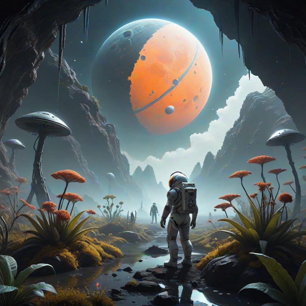 Astronaut Finds Glowing Garden on Alien Moon