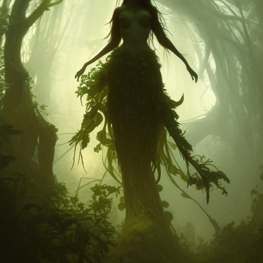 Intricate Plant Woman in Dark Fantasy Style