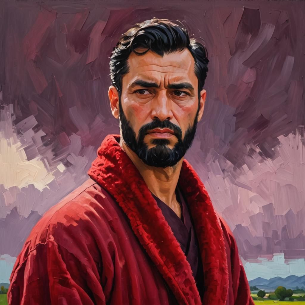 Portrait of Man in Red Robe as Impasto Painting