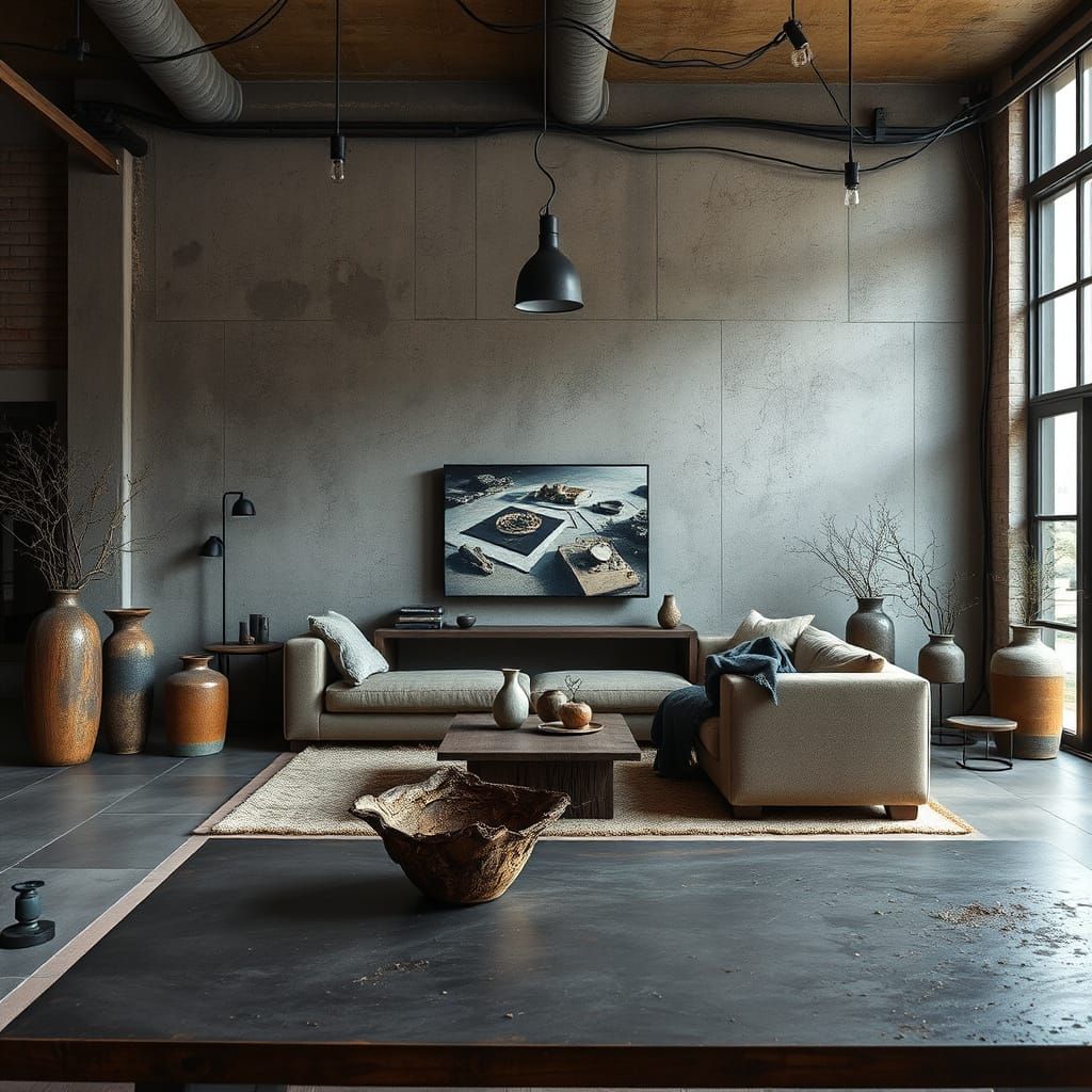 Post-Industrial Living Room in Ultra-Realistic Detail