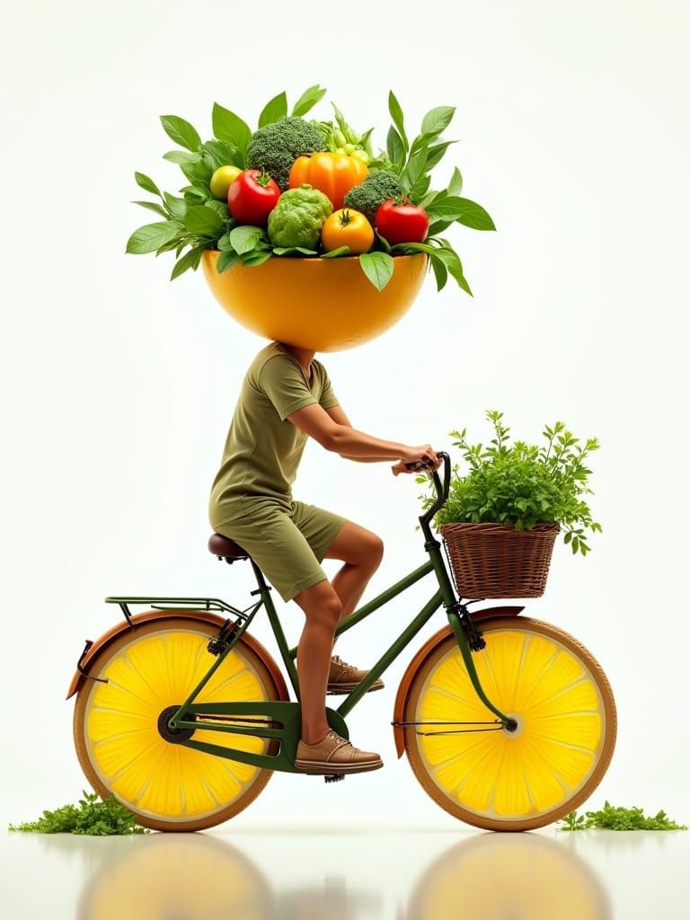 Artistic Salad Bowl Cyclist on Lemon Wheels