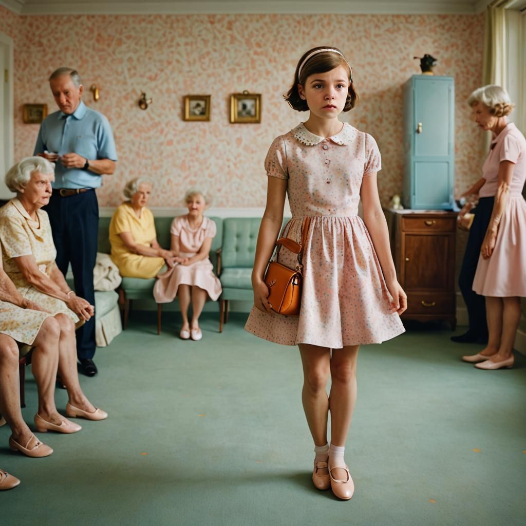 1960s Girl in Mini-Dress, Peter Pan Collar, and Ballerina Sh...