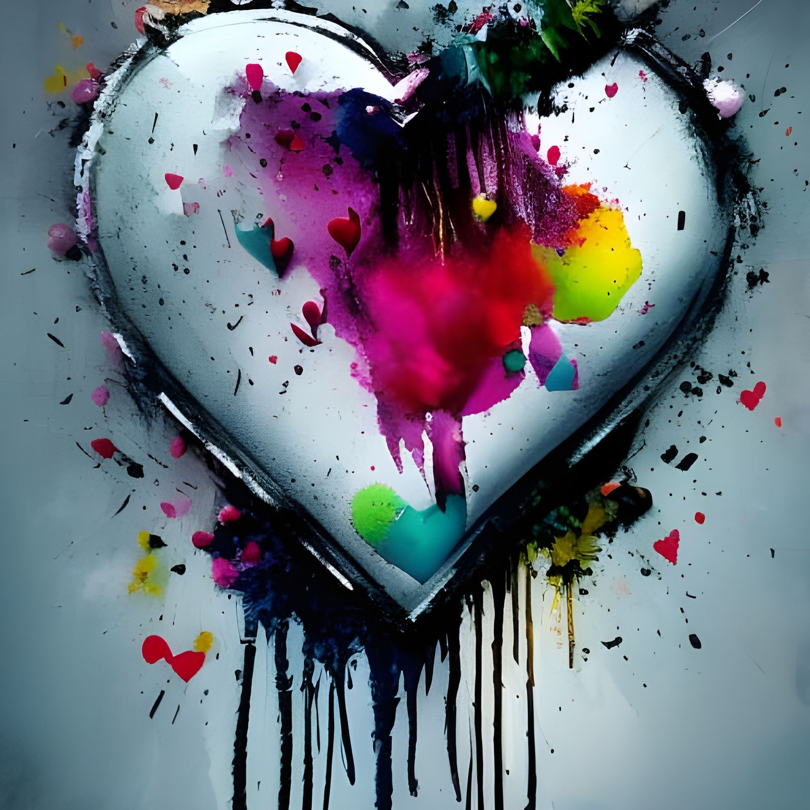 Colorful Ink Splash Love Heart: 3D Digital Art