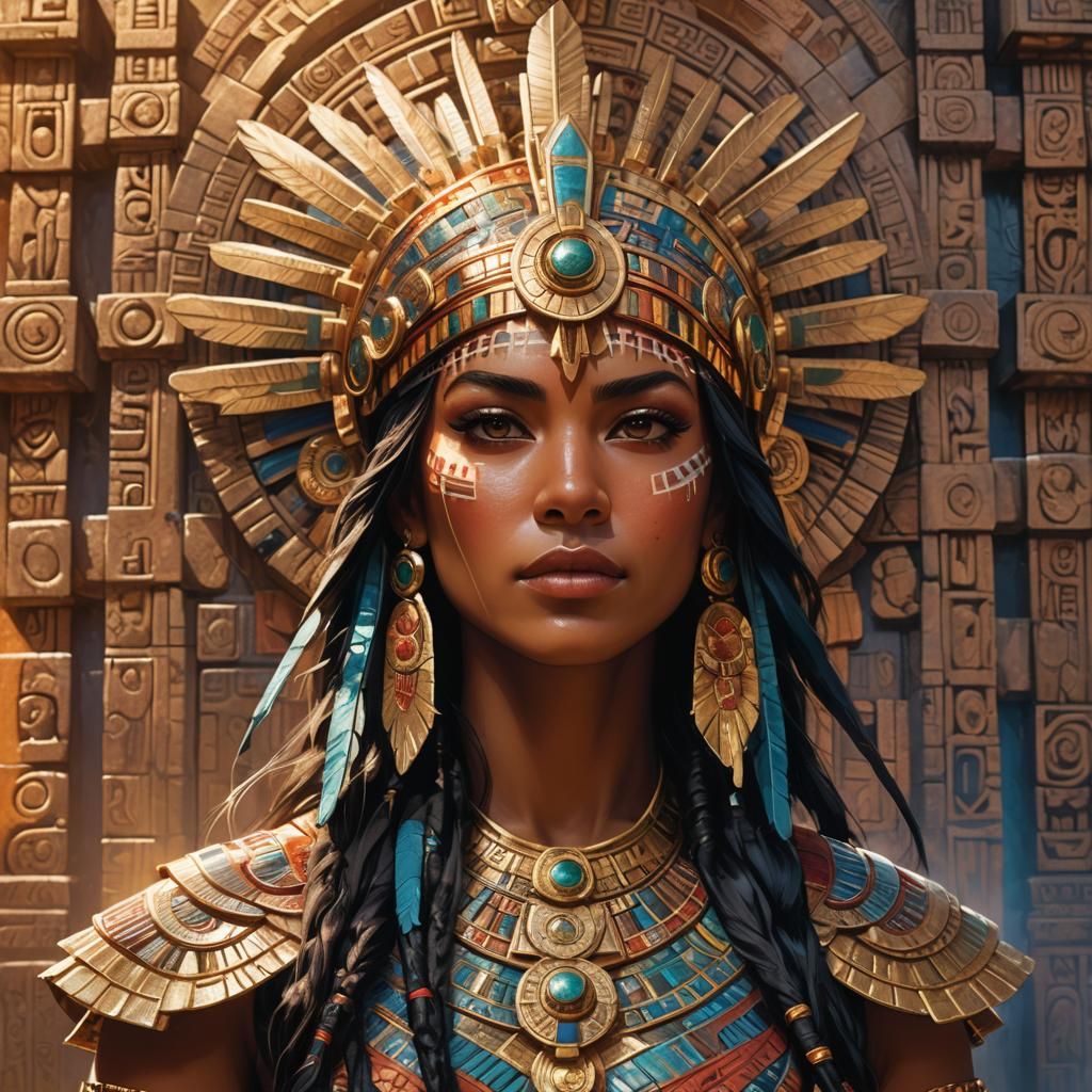 Anime Aztec Warrior Portrait with Radiant Glow