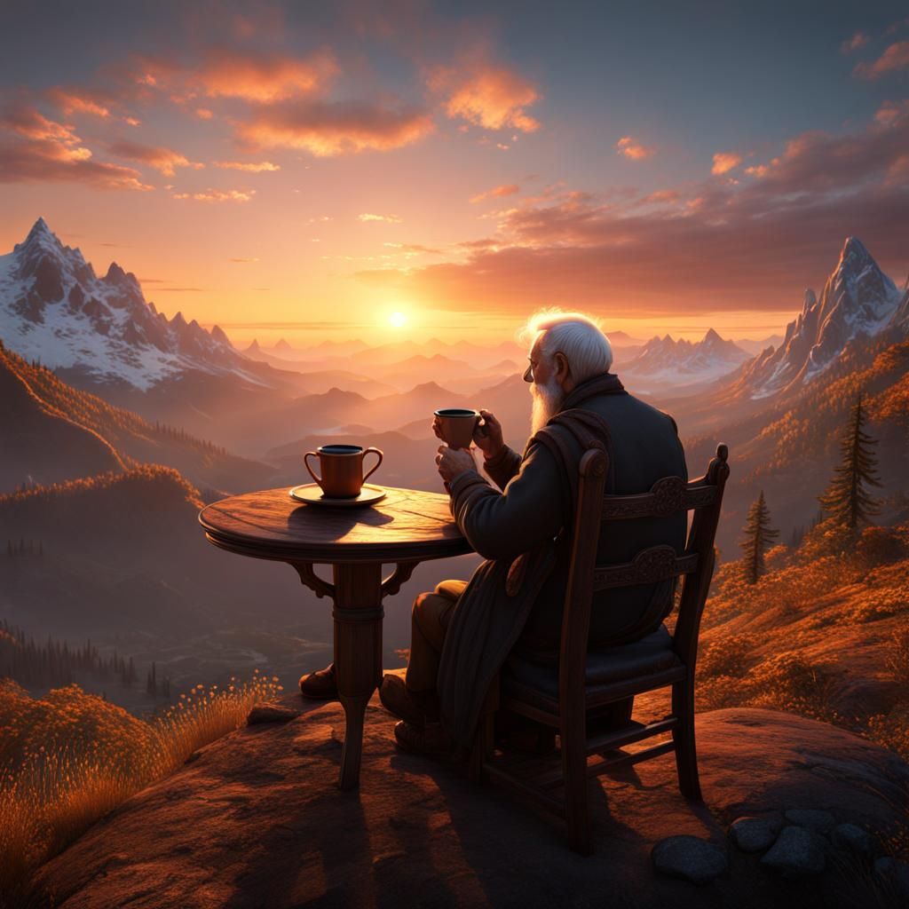 Sunrise Mountain Coffee: Detailed Matte Painting