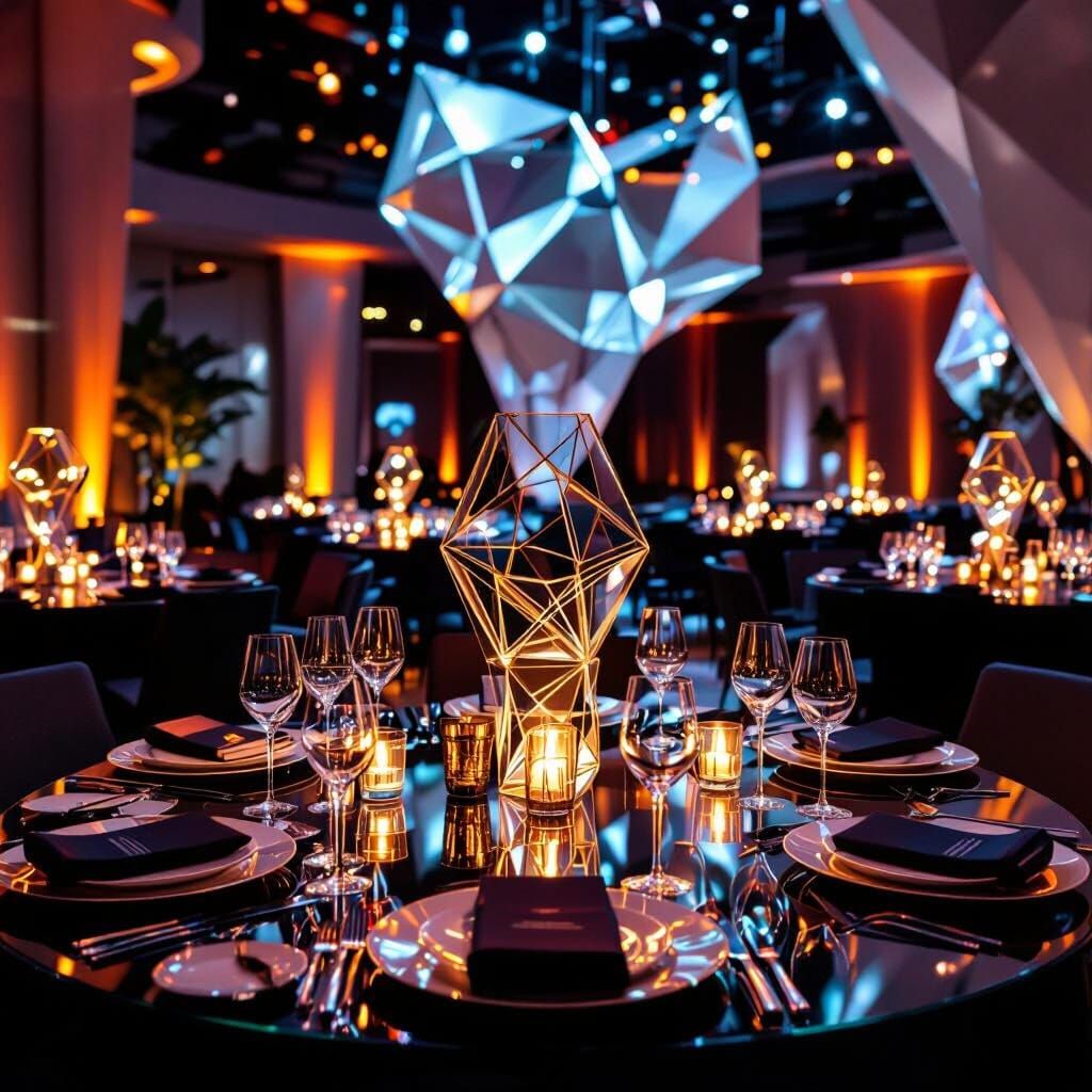 Futuristic Gala Table Setting in Luxury Corporate Event