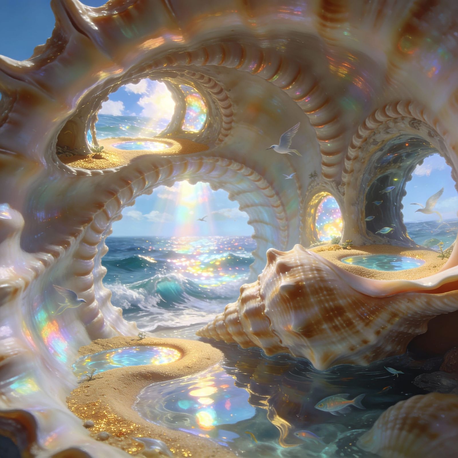 Seaside World Inside a Giant Conch Shell