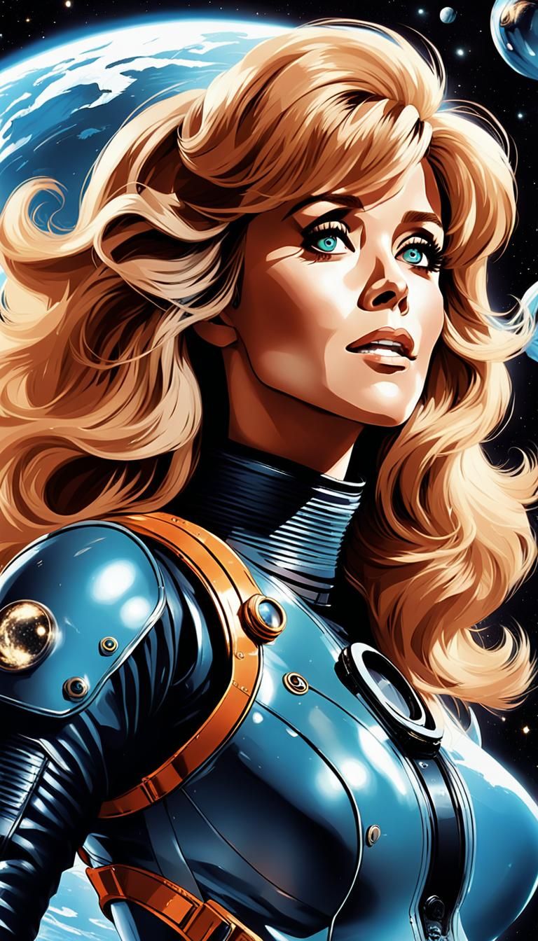 Barbarella in Zero Gravity: Anime Style Illustration