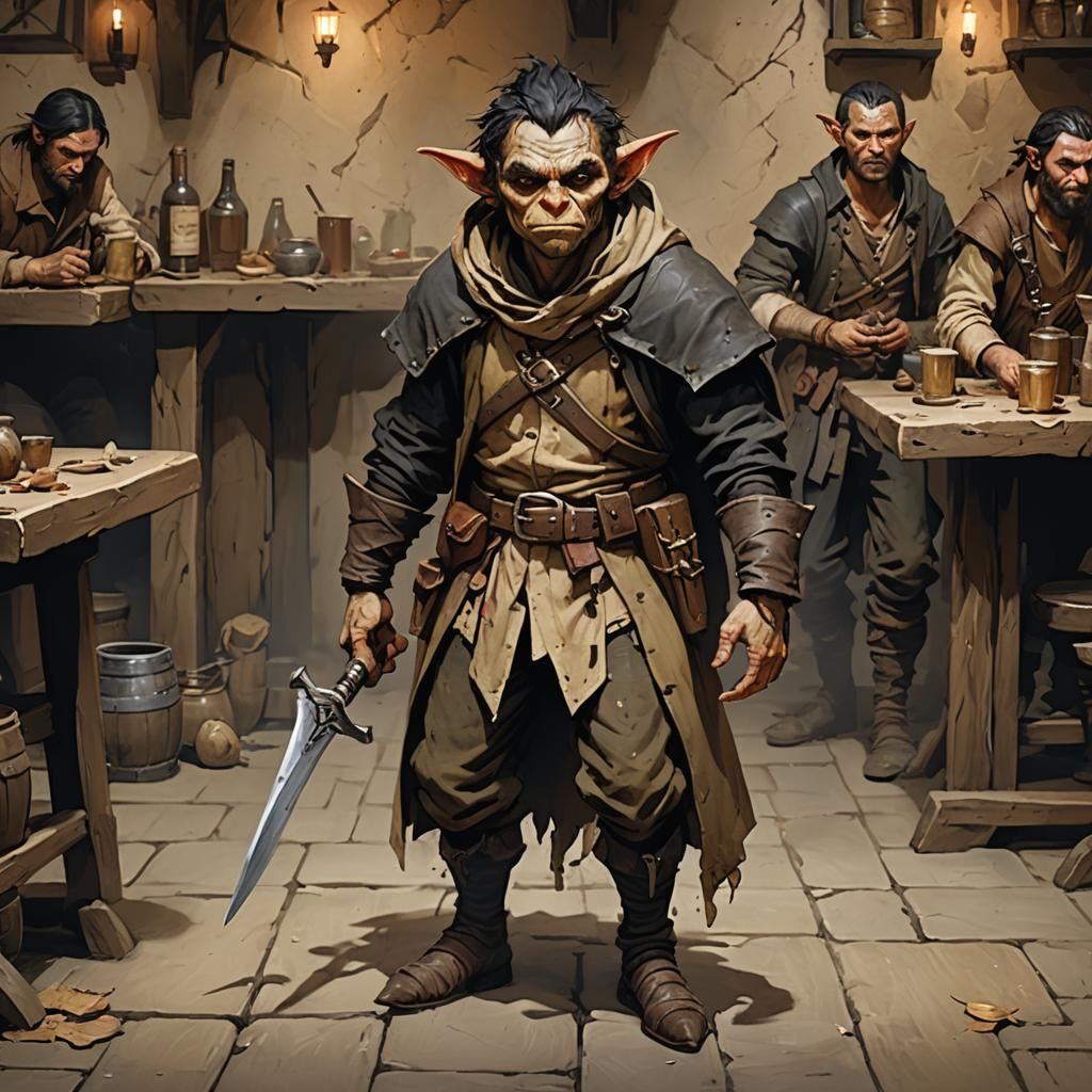 Realistic Goblin Rogue in Tavern
