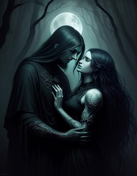Mystical Embrace: Lilith and Samael in Dark Baroque Art