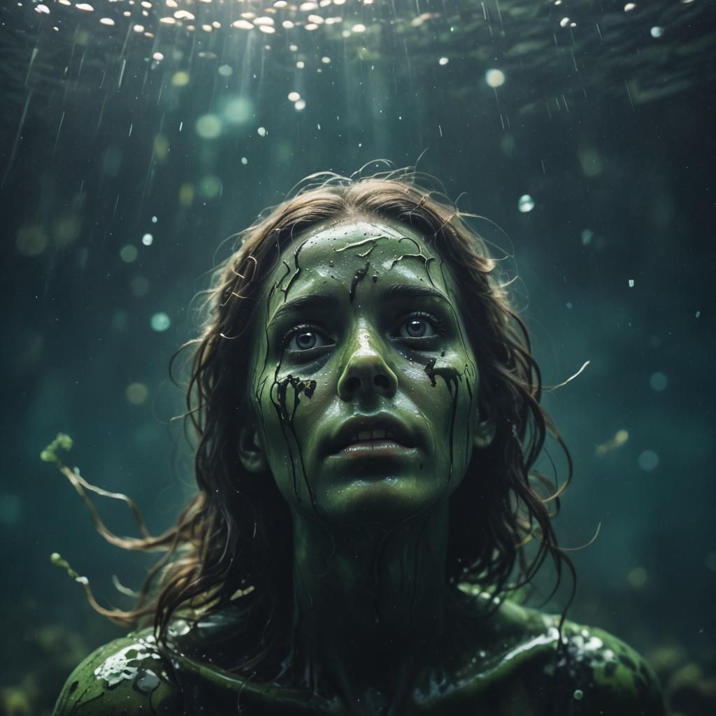 Ethereal Underwater Face in Ominous Slime