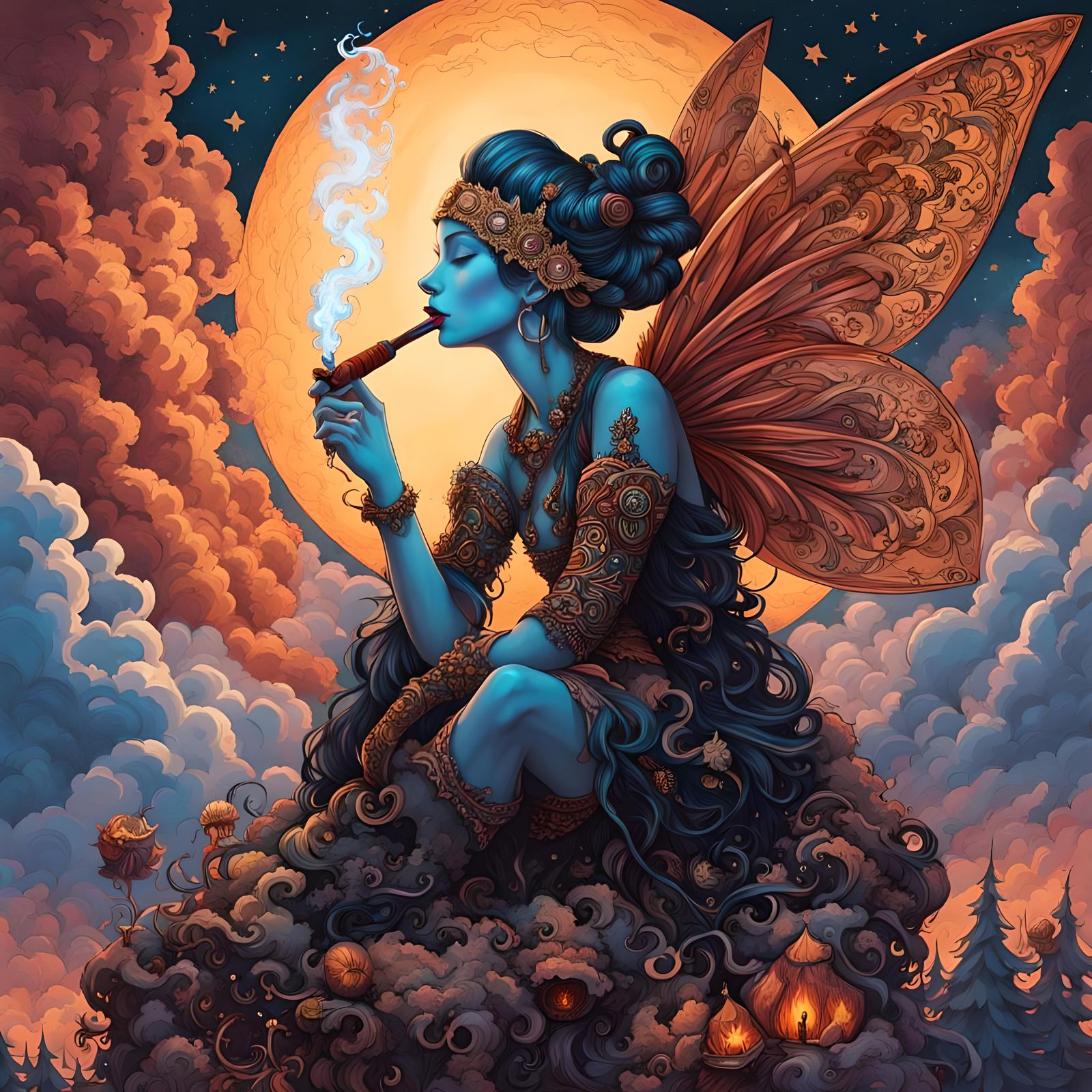 Apocalyptic Fairy Smoking Pipe in Star Cloud