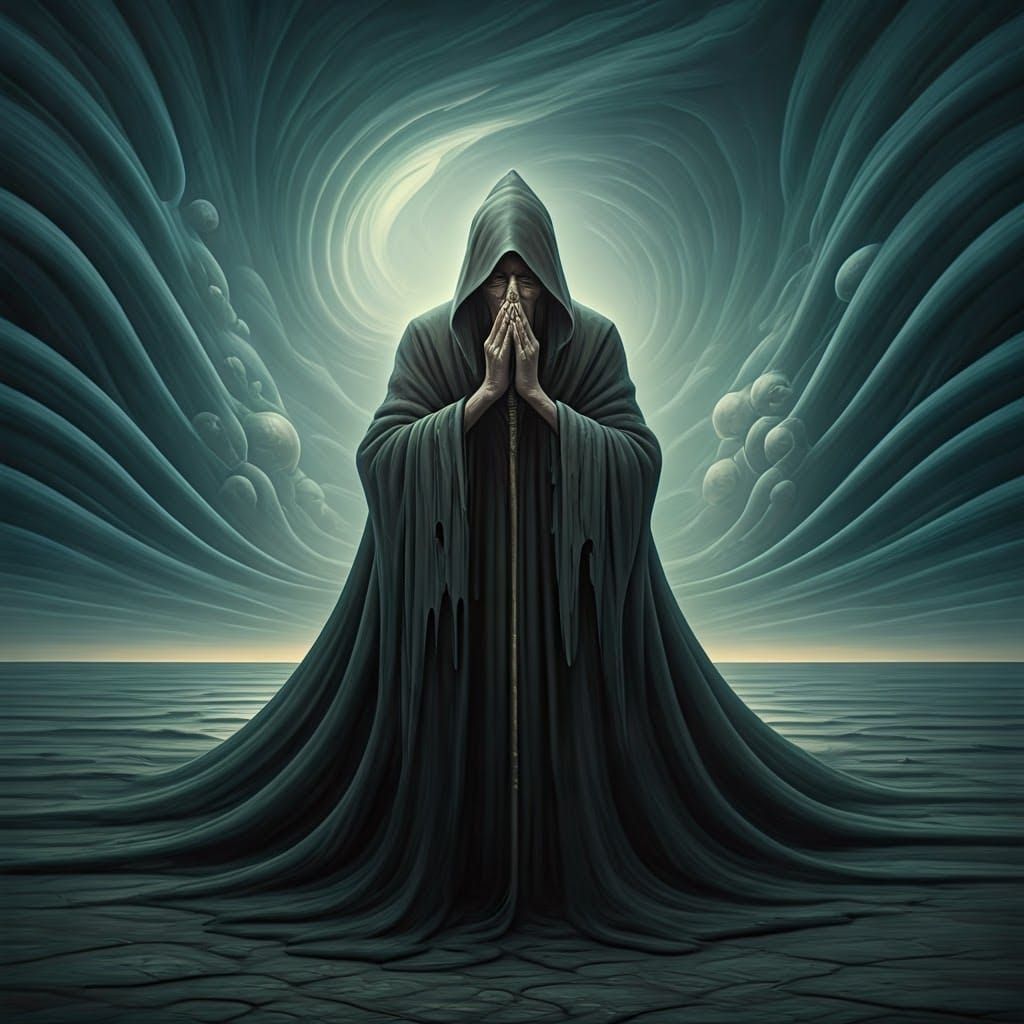 Surreal Storyteller in Dreamlike Landscape