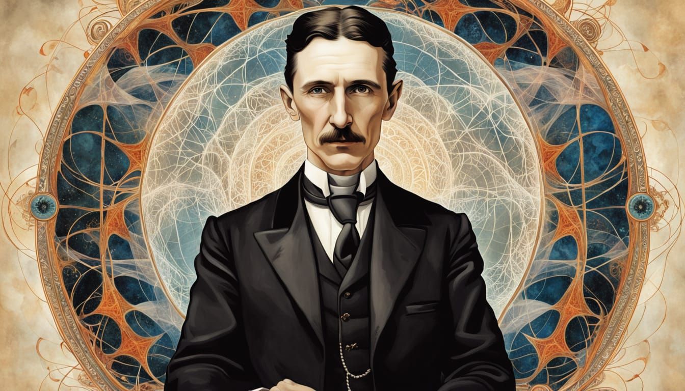 Ethereal Portrait of Nikola Tesla in Dreamlike Realism