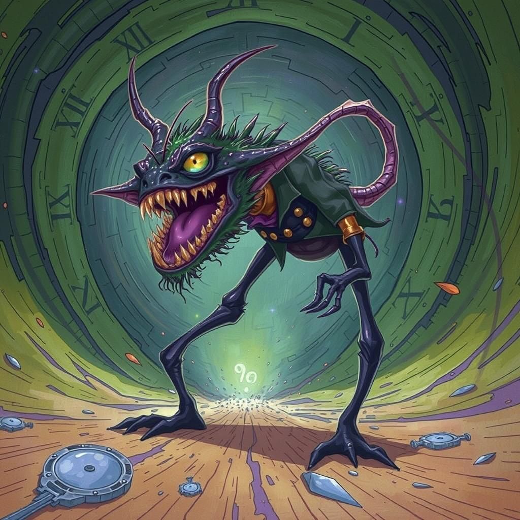 Steampunk Time Gremlin Emerging From Distortion Field