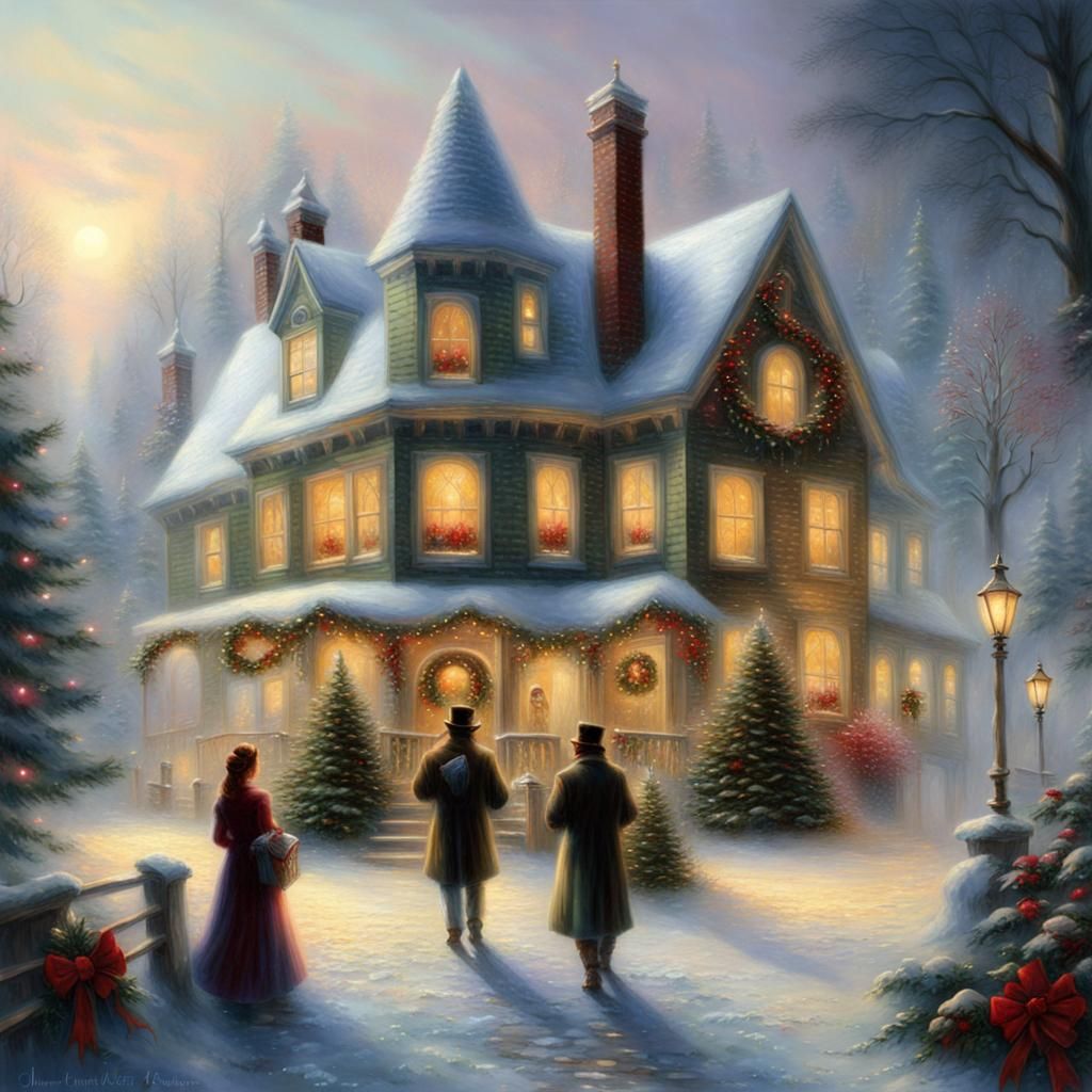 Ethereal Christmas Scene in Kinkade Style