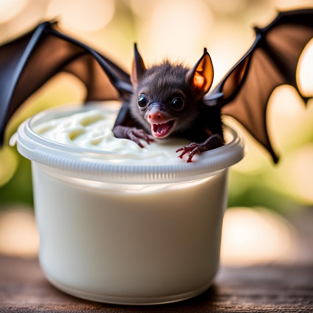 Adorable Baby Bat Enjoys Yogurt Treat
