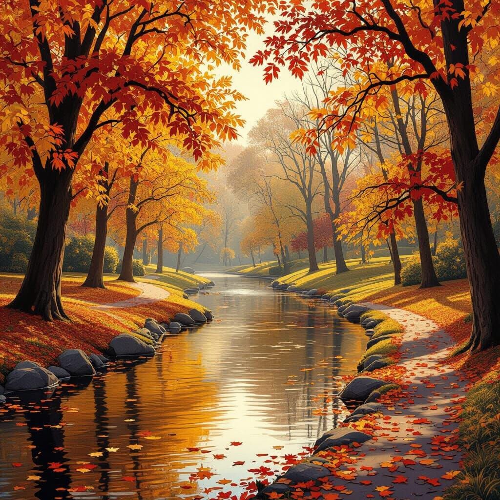 Serene Autumn Park River Scene