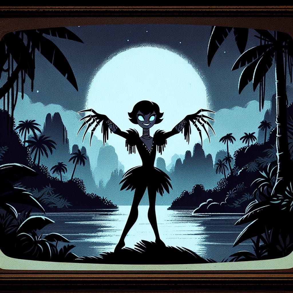 Dark Princess Amidst Midnight Jungle on Old CRT TV