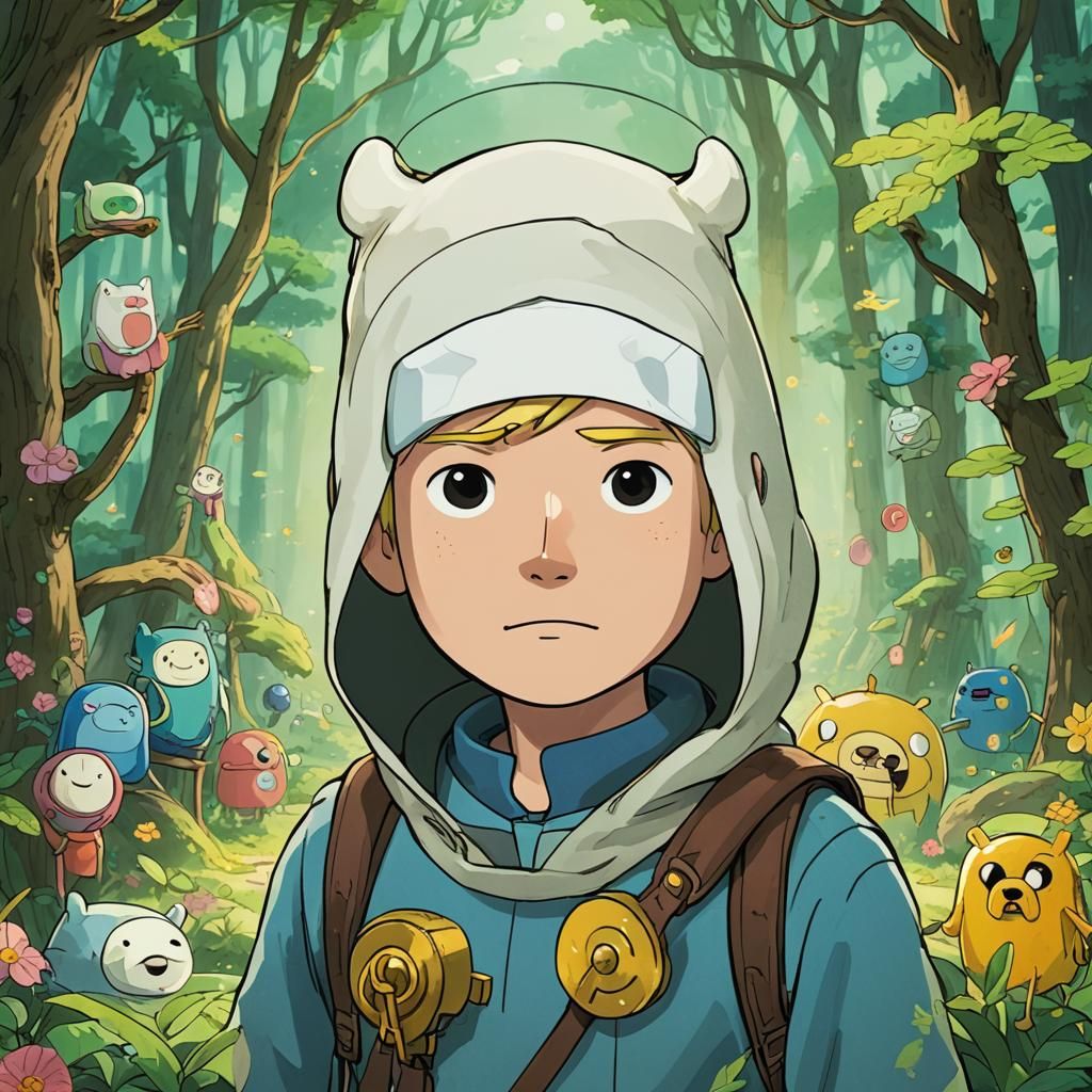 Finn from Adventure Time in Ghibli Anime Style