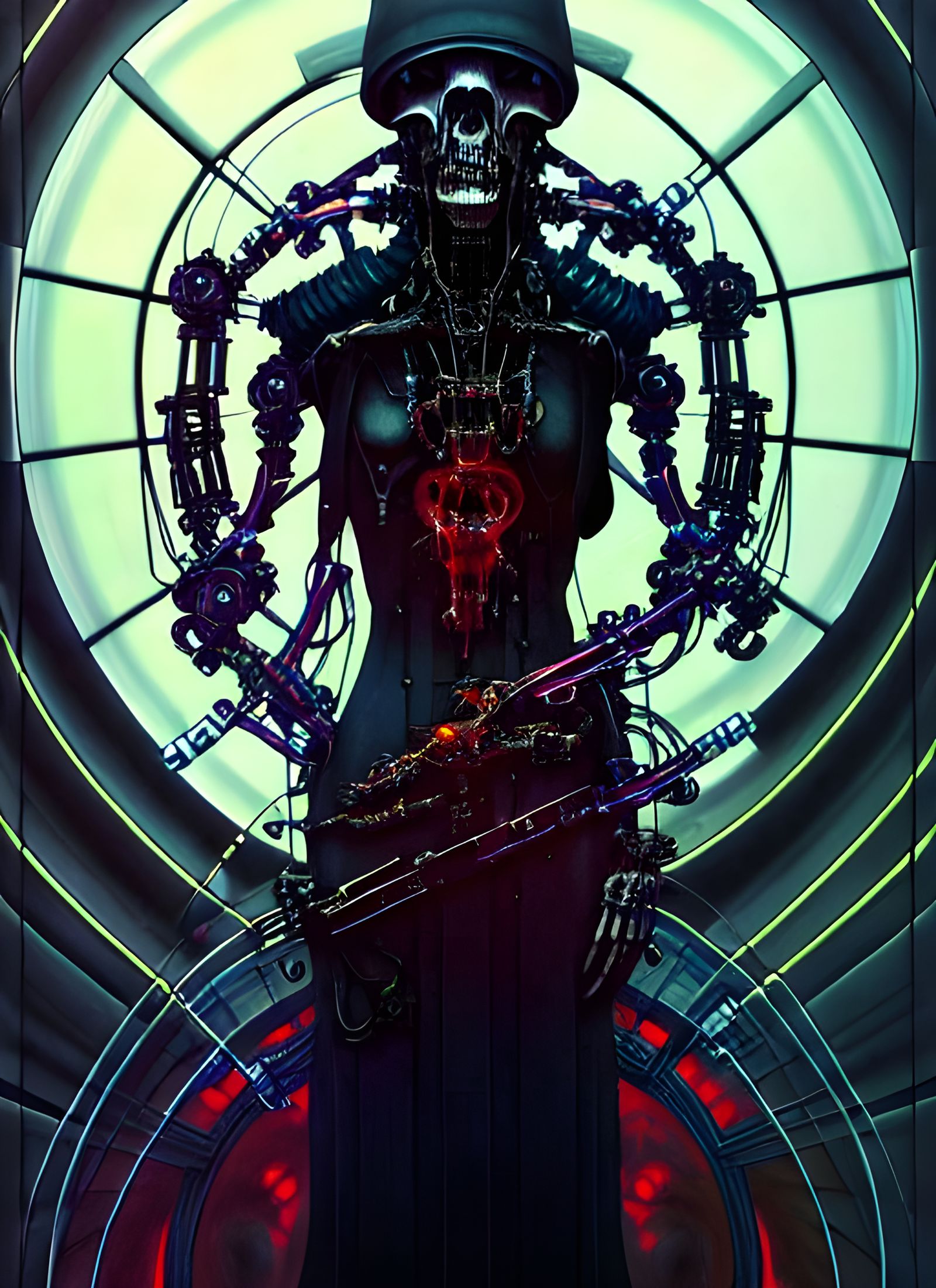 Cyberpunk Grim Reaper in Biomechanical Style