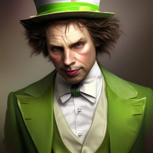 Hyper-Realistic Mad Hatter Portrait in Green