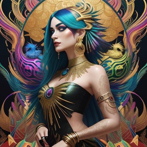 Rainbow Dragon Woman Portrait in Pop Art Style