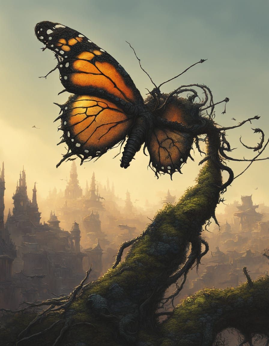 Elegant Caterpillar Casts Shadow of Majestic Butterfly on Br...