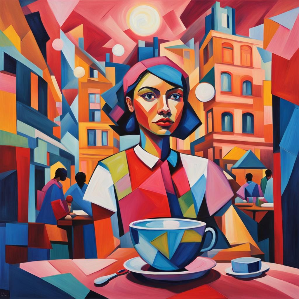 Cubist Cityscape Portrait in Geometric Fauvism Style
