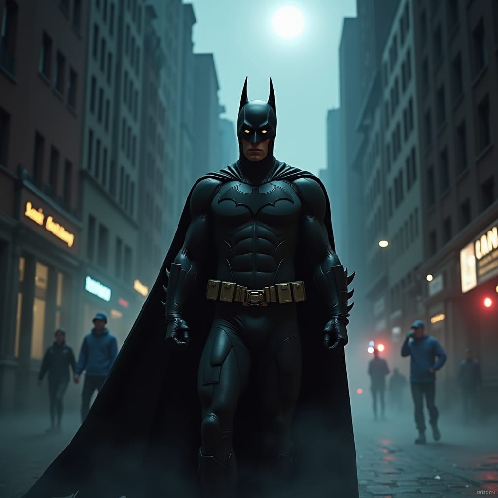 Dark Knight Vigil in Gotham, Noir Illustration