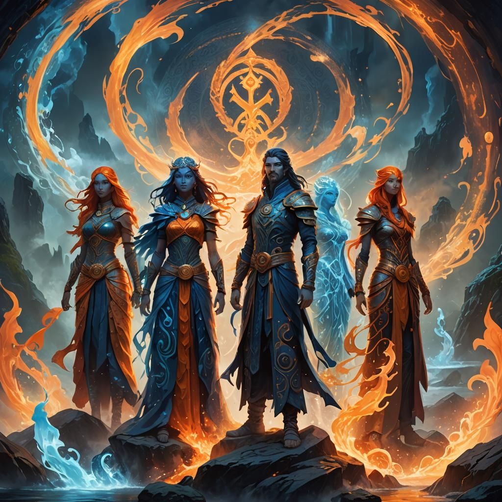 Elemental Figures in Mystical Realm: Fantasy Art