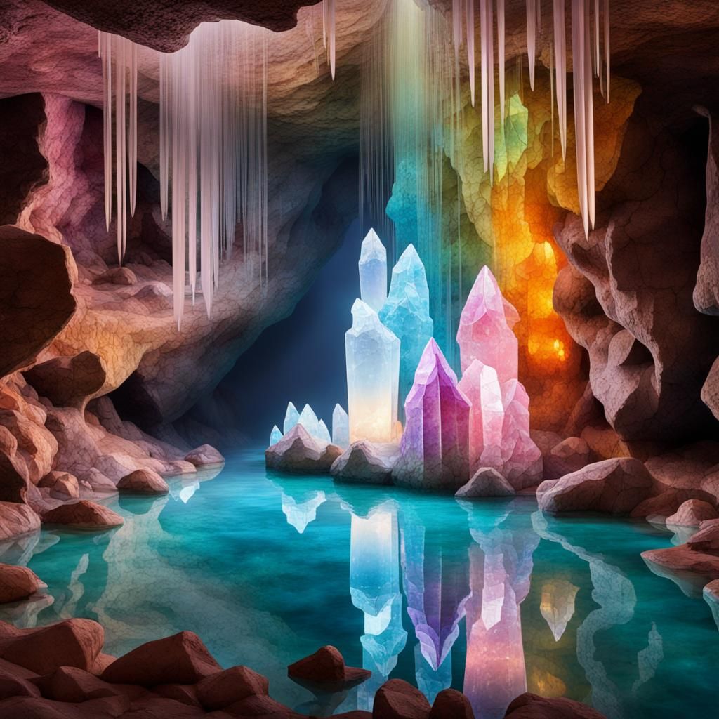 Colorful Crystal Cave with Giant Formations