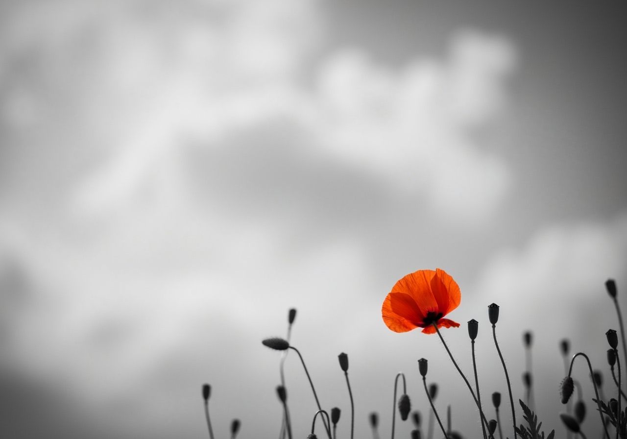 Vibrant Poppy Stands Out in Contemplative Photo