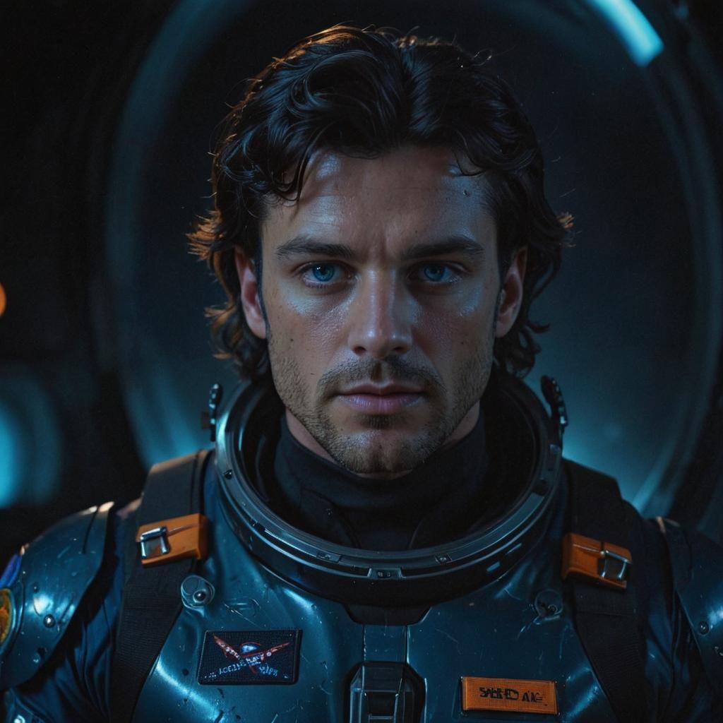 Astronaut in Neon Cosmic Scene: Cinematic Film Still