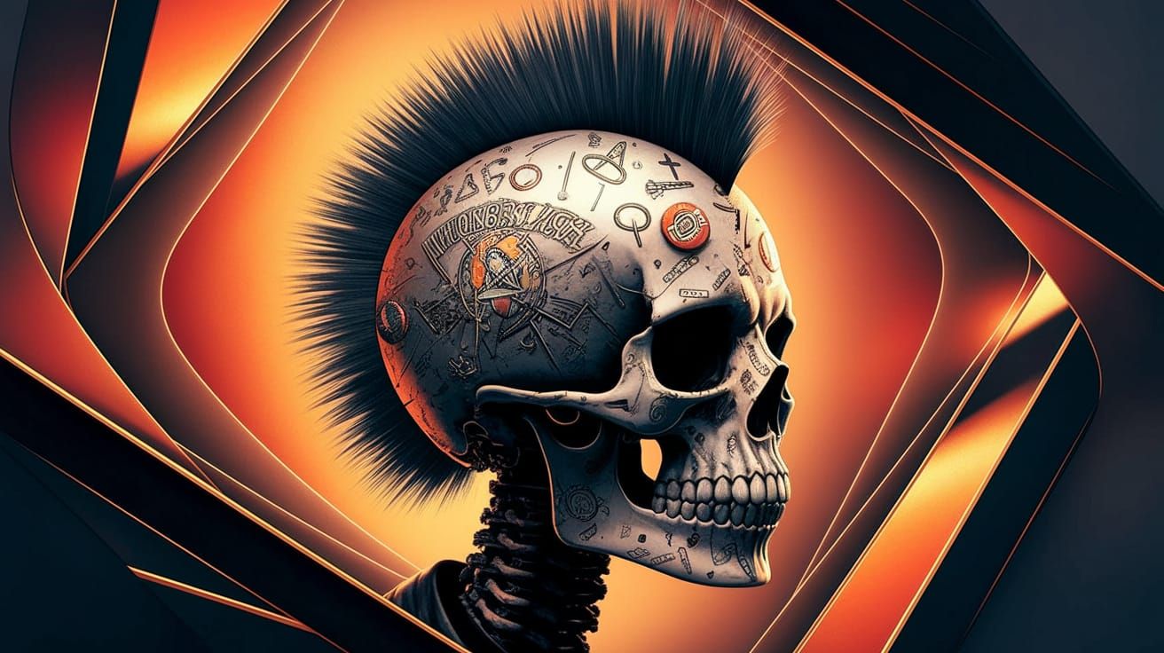 Punk Rock Skull in Escher-Inspired, Mirrored X-Files Scene