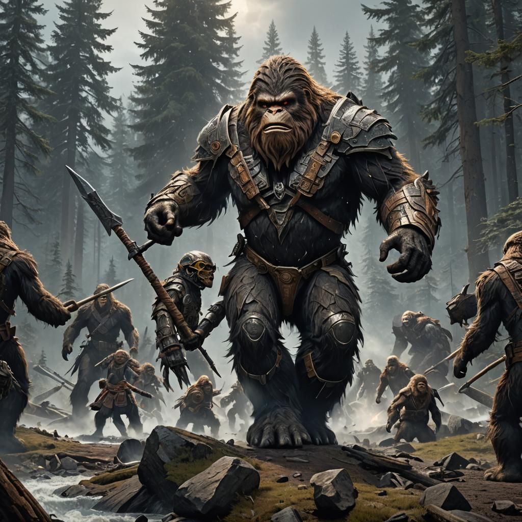 Armored Sasquatch Warrior with Battle-ax