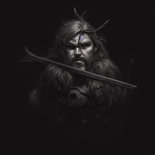 Fierce Barbarian with Axe: Dark Fantasy Portrait