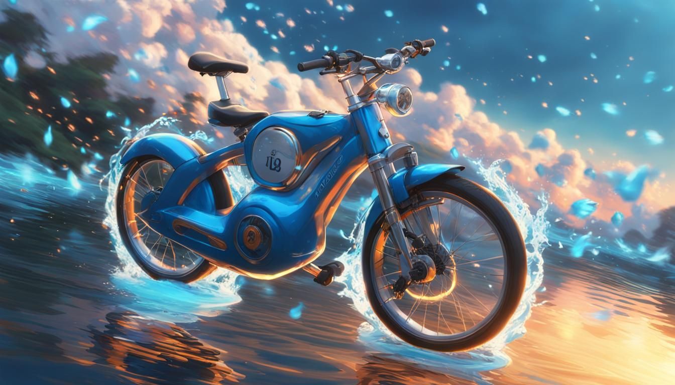 Anime Bicycle Powers with Blue Flames on Water