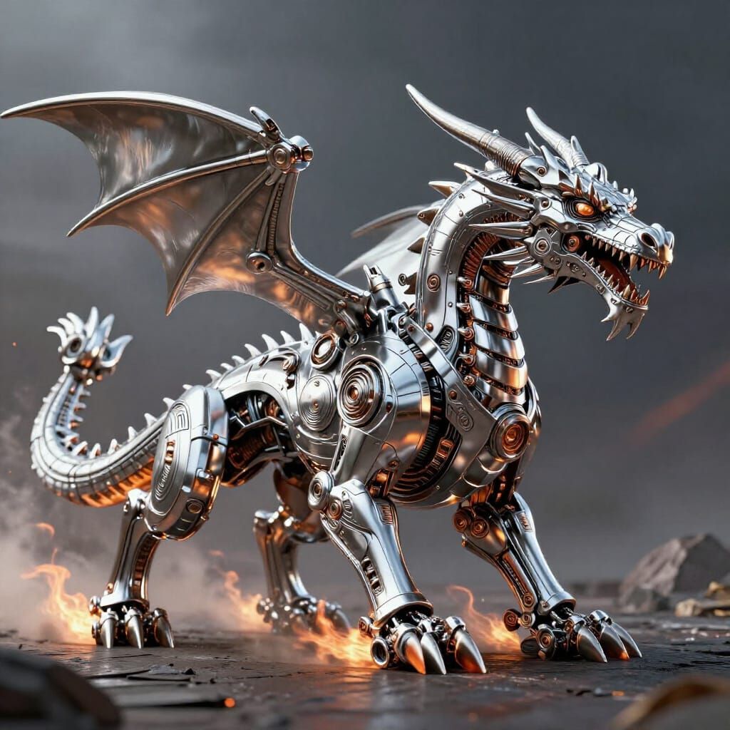 Chrome Steel Dragon Car Spews Fire in Cinematic Sci-Fi Scene