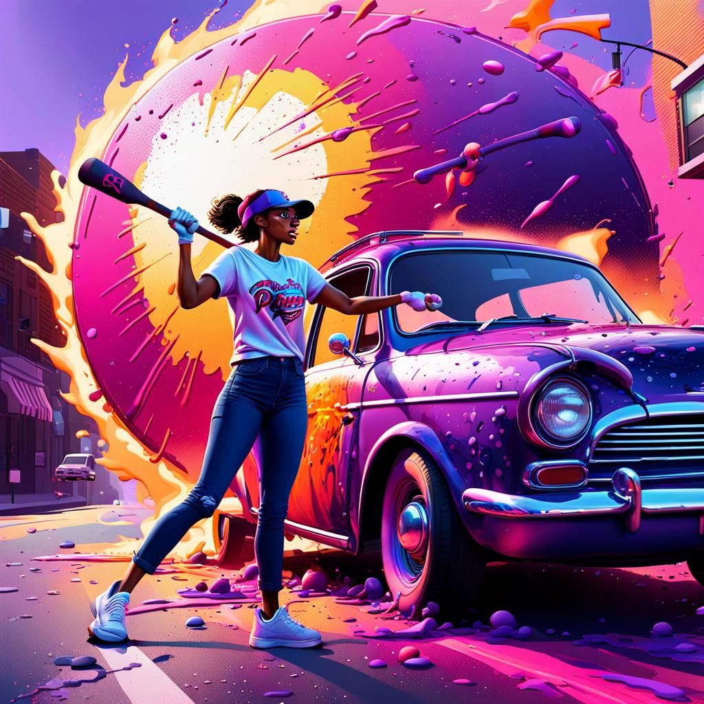 Woman Vandalizing Car in Pixar-Inspired 3D Art