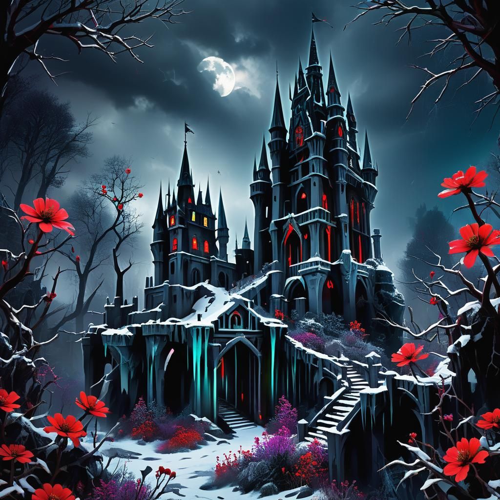 Darkpunk Icecore Castle in a Surreal Storm