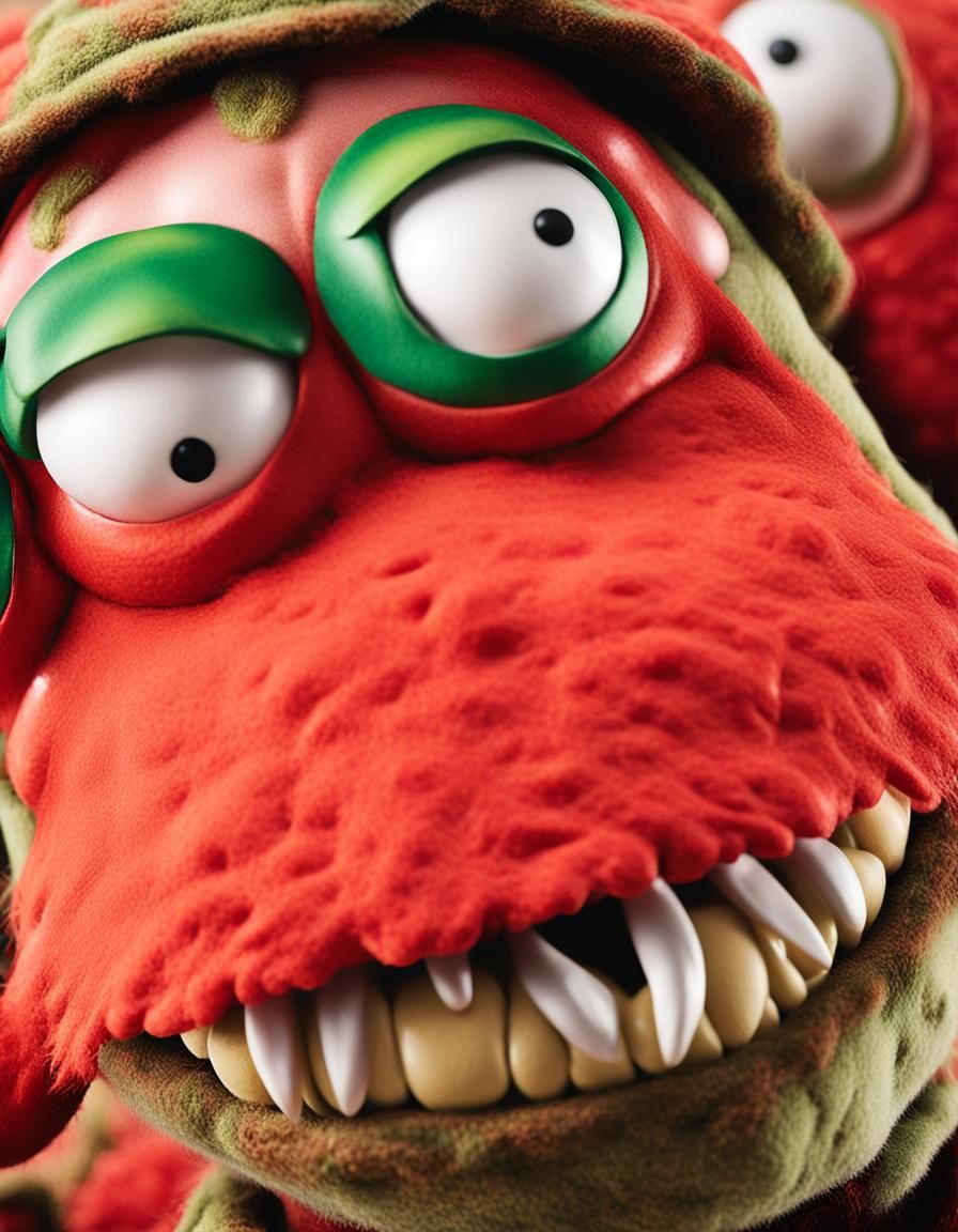 Goofy Cross-Eyed Puppet in Photorealistic Style