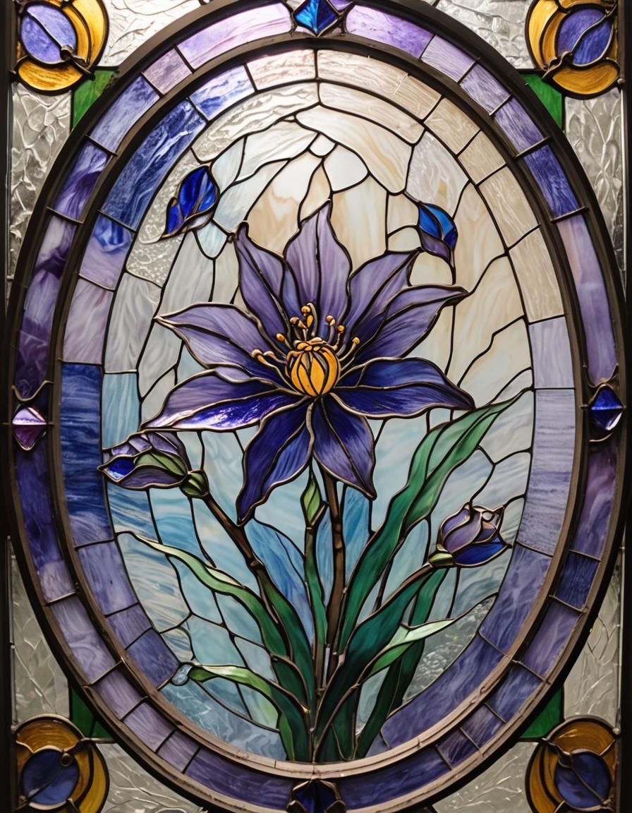 Stained Glass Lavender Flower in Dreamlike Setting