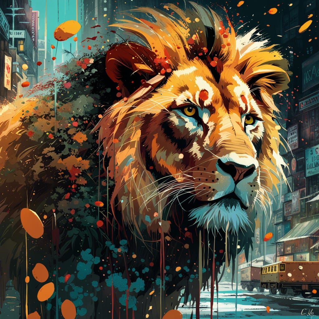Majestic Lion Emerges in Digital Art Style