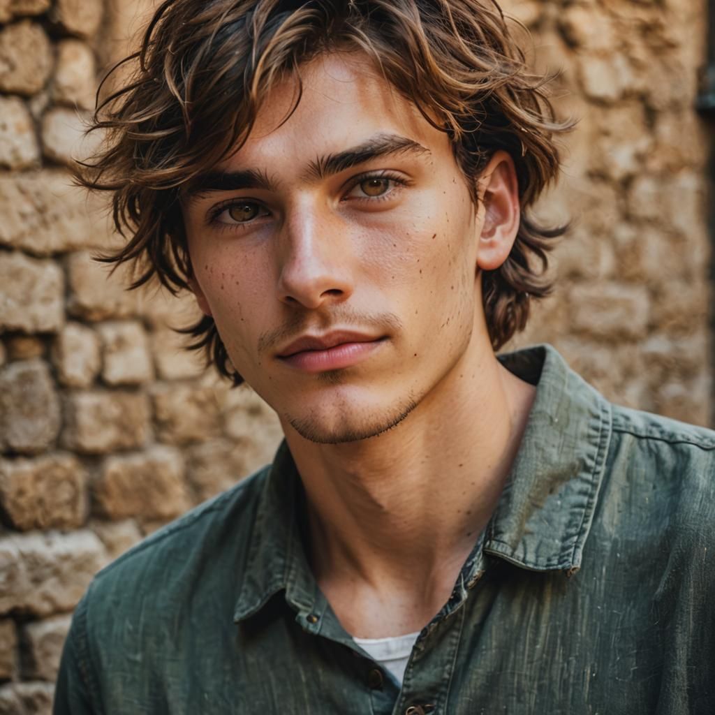 Young Man Portrait in Rustic Italian Courtyard