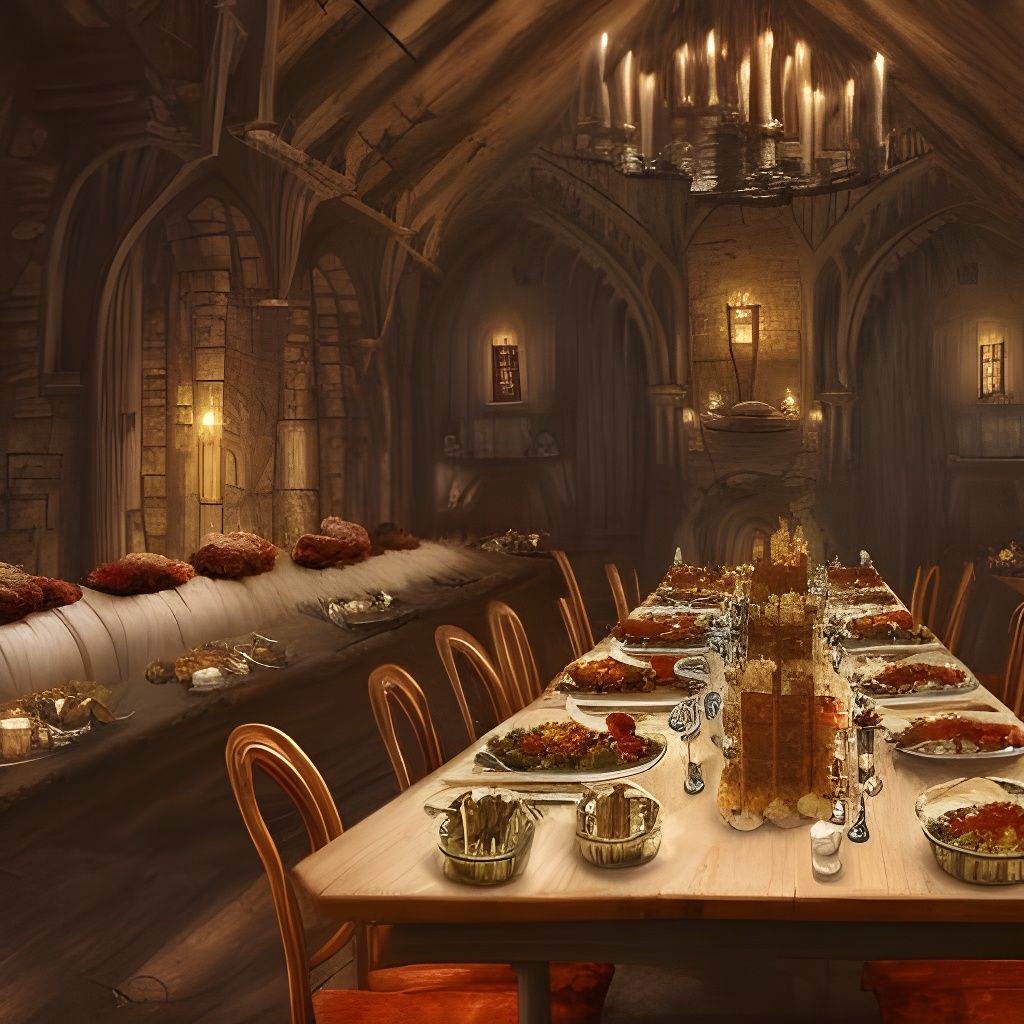Lavish Medieval Feast in Castle, Photorealistic Detail
