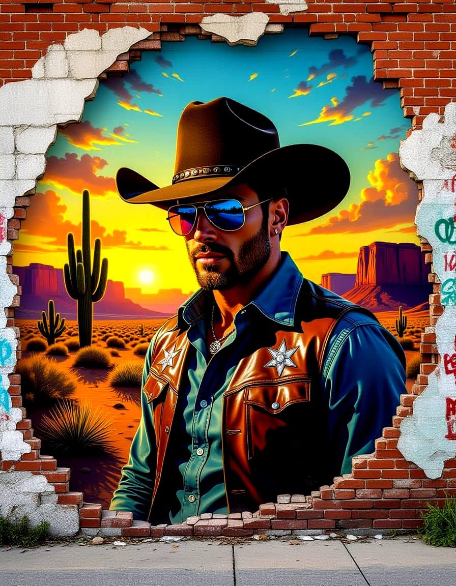 Urban Fantasy Mural: Cowboy Art on Decay