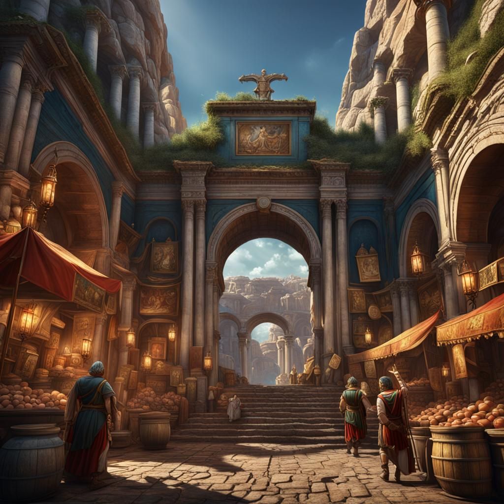 Grand Roman Market Entrance: Fantasy Concept Art