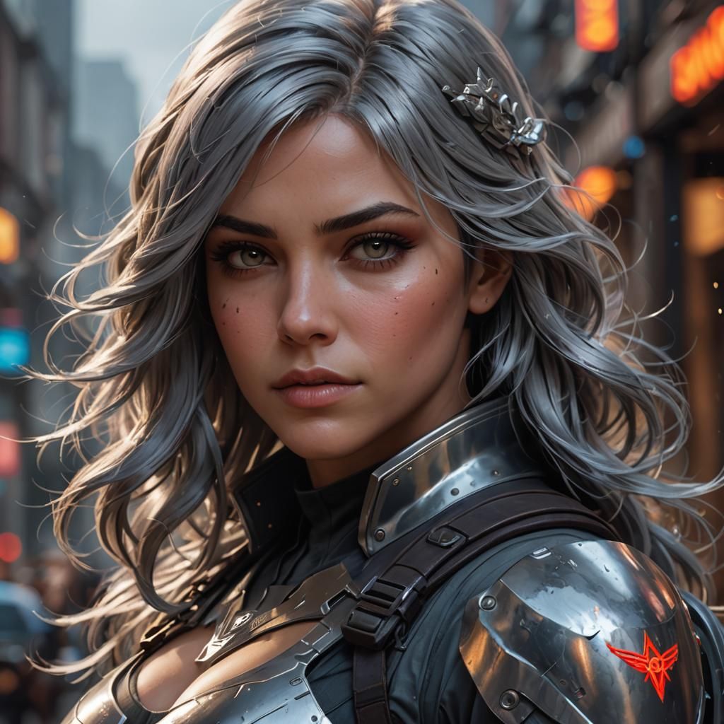 Smoky-Haired Female Super Soldier Portrait